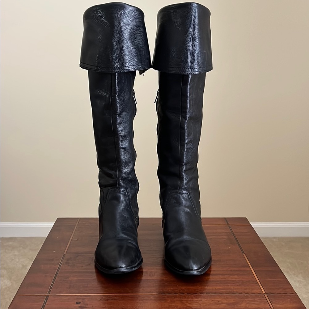 Pelle Moda - Over-the-Knee or Fold Down Boots in Black Leather - 8.5